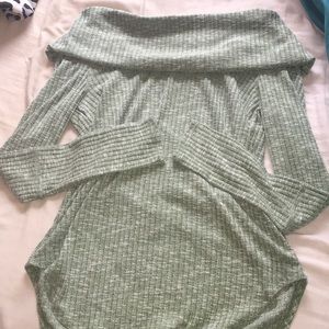 Green off shoulder sweater!